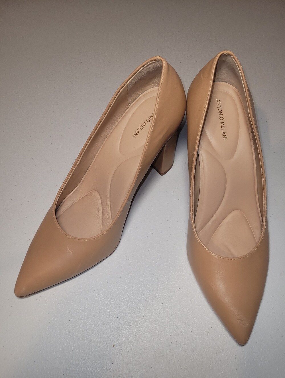 Antonio Melani Nude Pointed-Toe Block Heel Pumps